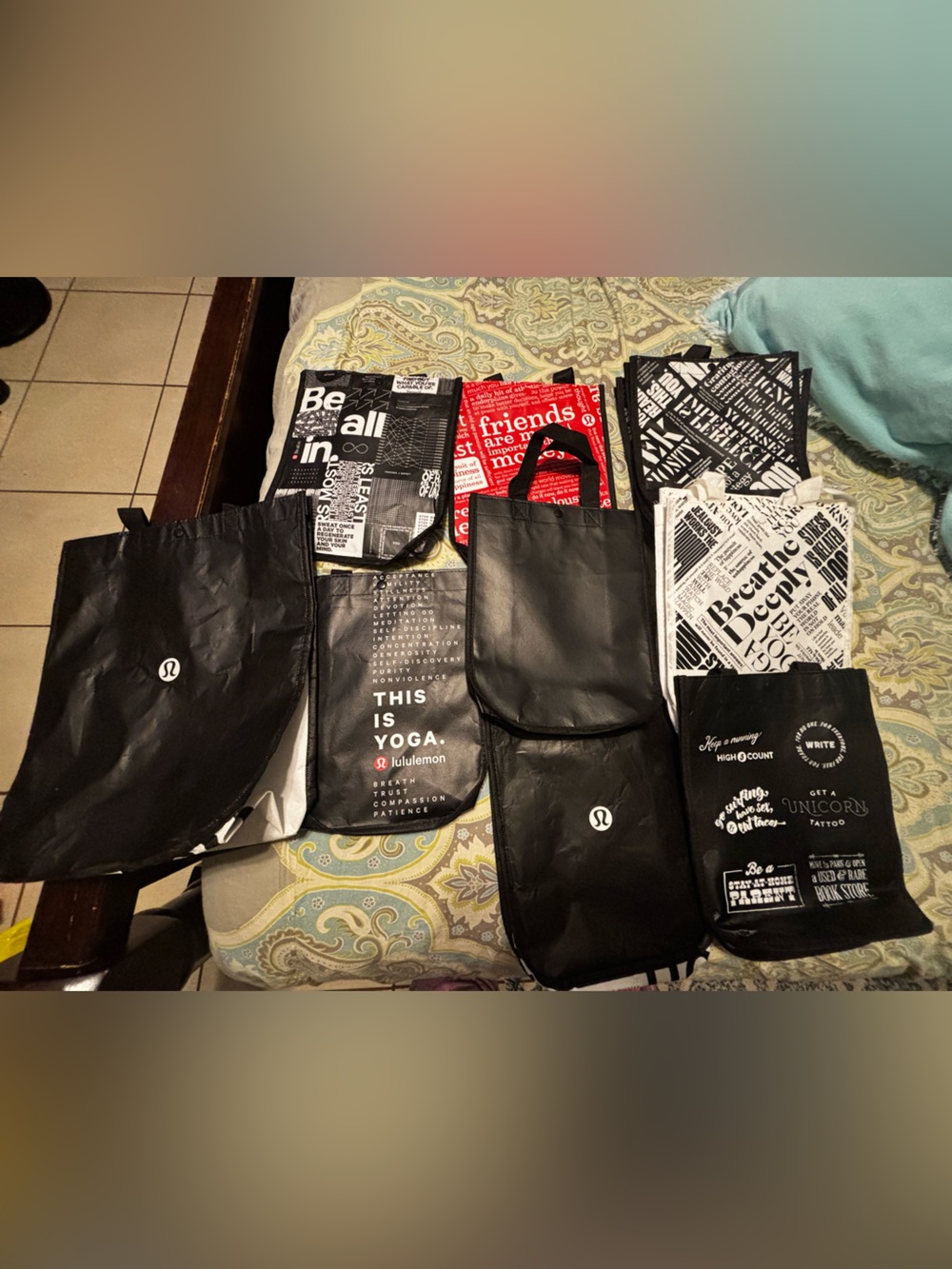 Bundle of 12 Lululemon Black Logo recyclable Totes